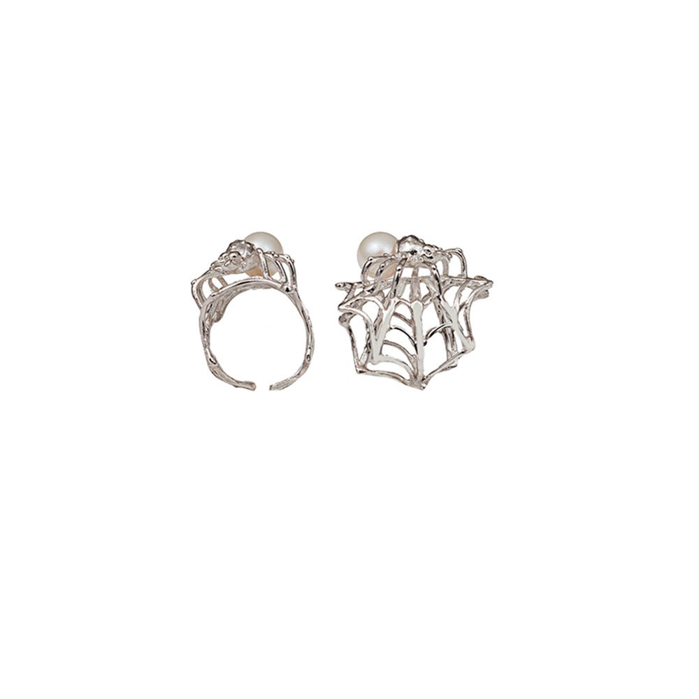 Web and spider silver ring with pearl - Bernard Delettrez |