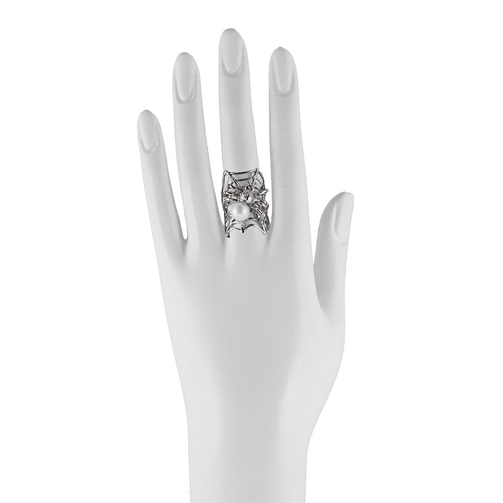 Web and spider silver ring with pearl - Bernard Delettrez |