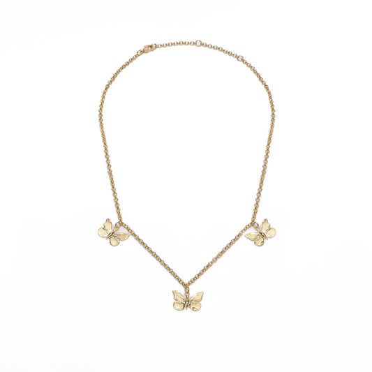 Bronze necklace with 3 pending tiny butterflies - Bernard Delettrez | necklaces