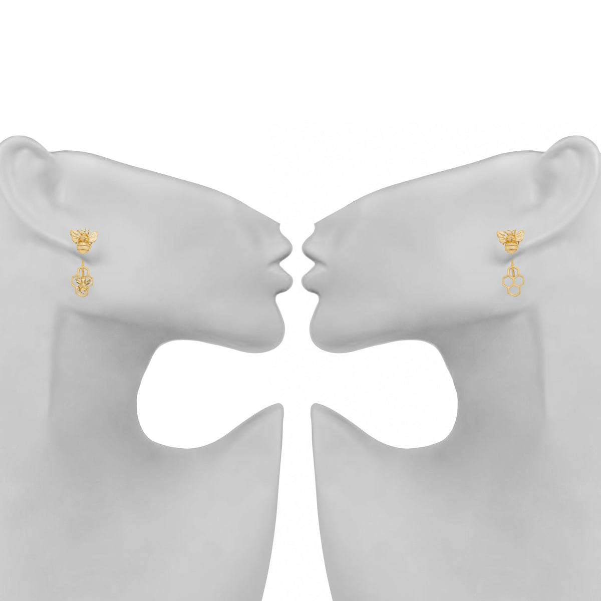 Piercing bronze earrings with honeycomb and bees - Bernard Delettrez | earrings