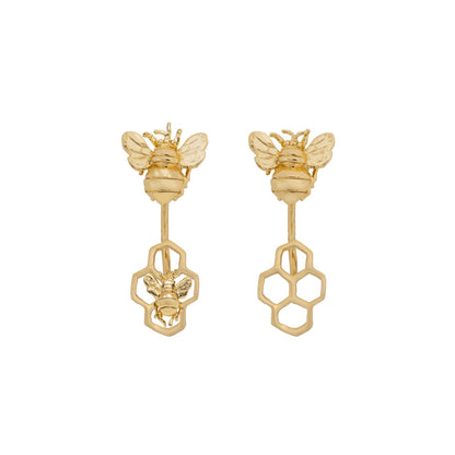 Piercing bronze earrings with honeycomb and bees - Bernard Delettrez | earrings