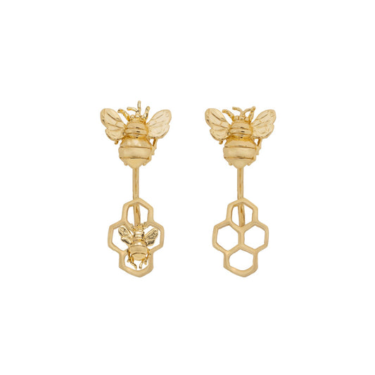 Piercing bronze earrings with honeycomb and bees - Bernard Delettrez | earrings