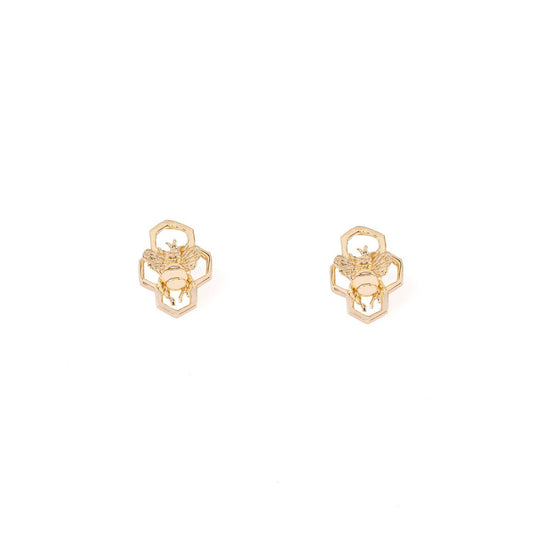 Tiny honeycomb earrings with bee - Bernard Delettrez | earrings