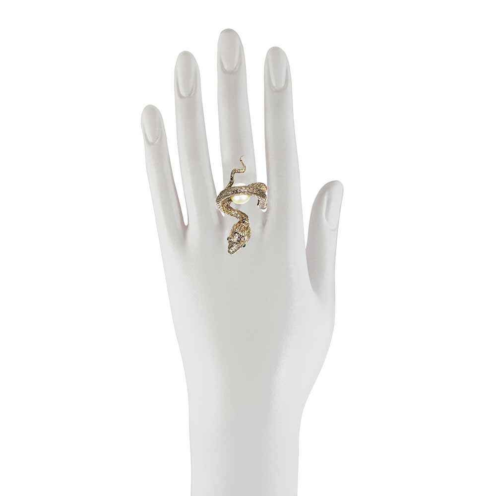 Arched snake bronze ring with pearl - Bernard Delettrez | rings