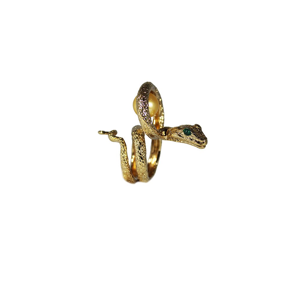 Arched snake bronze ring with pearl - Bernard Delettrez | rings