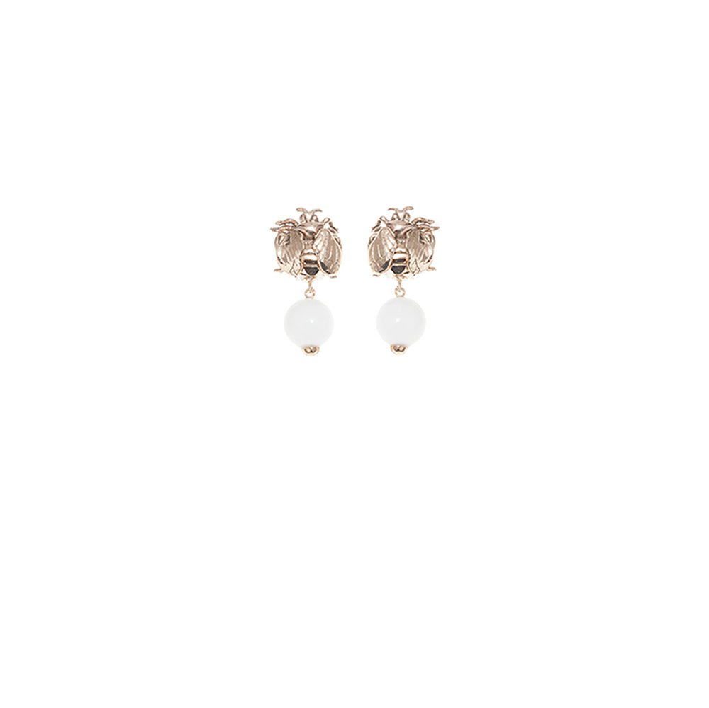 Bee bronze earrings with white agate - Bernard Delettrez | earrings