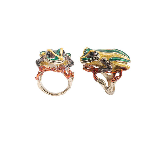 Big froggy bronze ring with enamel - Bernard Delettrez | rings