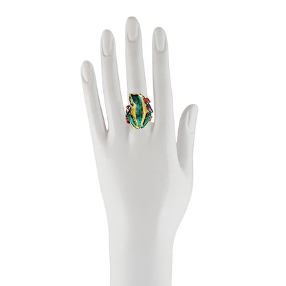 Big froggy bronze ring with enamel - Bernard Delettrez | rings