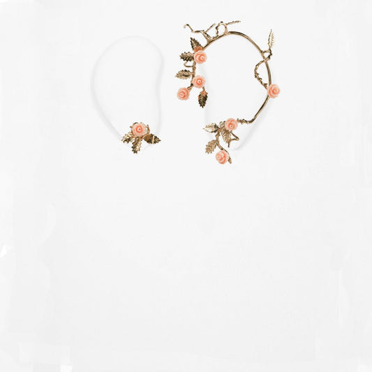 Bronze ear cuff with pale pink resin roses - Bernard Delettrez | earrings