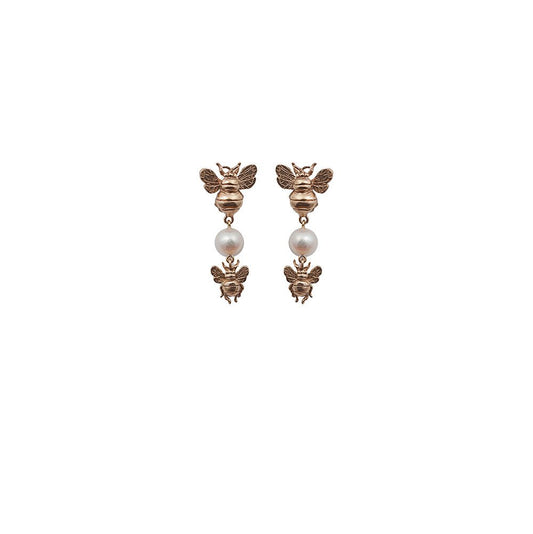 Bronze earrings with 2 bees and pearl - Bernard Delettrez | earrings