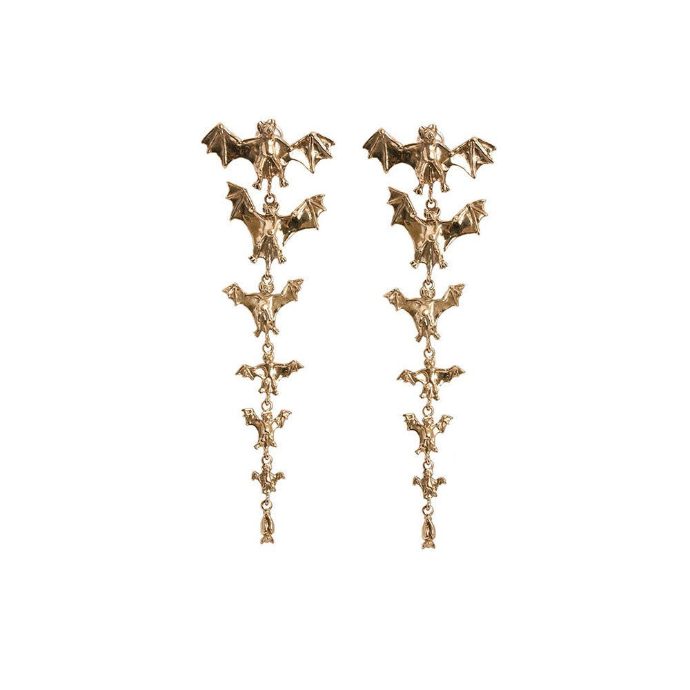 Bronze earrings with 7 bats - omega back closure CLIP - Bernard Delettrez | earrings