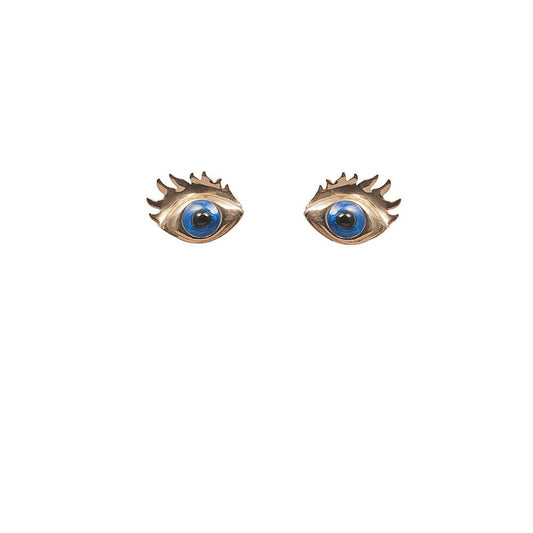 Bronze earrings with blue enamelled eyes - Bernard Delettrez | earrings