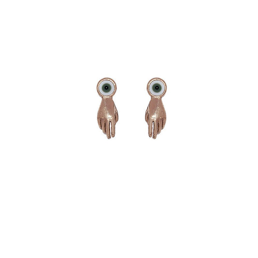 Bronze hand earrings with eye - small - Bernard Delettrez | earrings