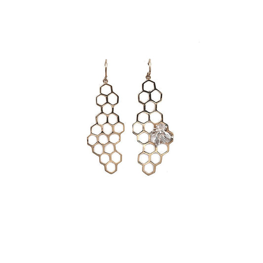 Bronze honey comb with silver bee earrings - Bernard Delettrez | earrings