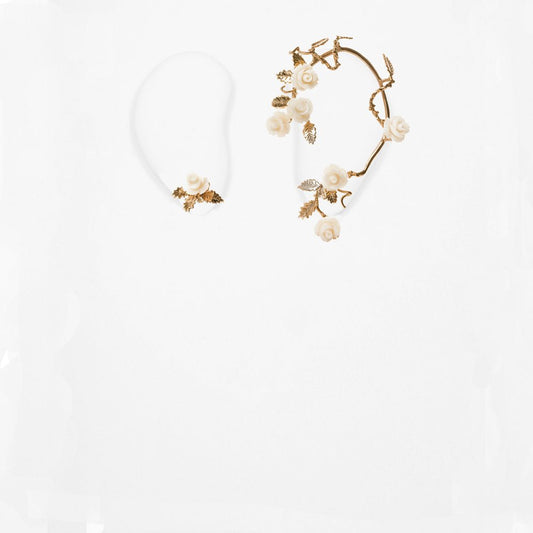 Bronze mono-earring with white resin roses - Bernard Delettrez | earrings