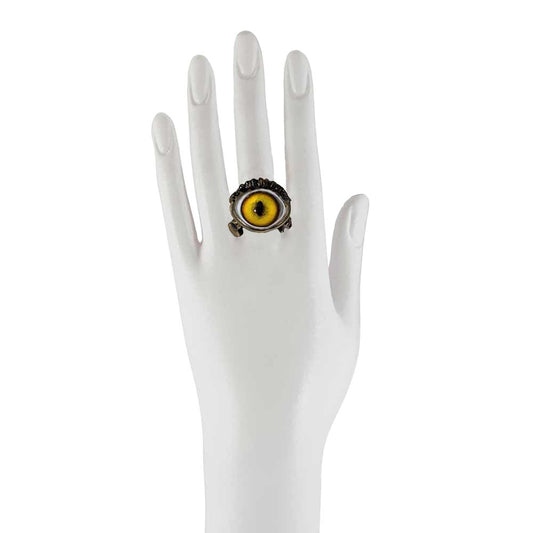 Bronze ring with lemon yellow glass eye - Bernard Delettrez | rings