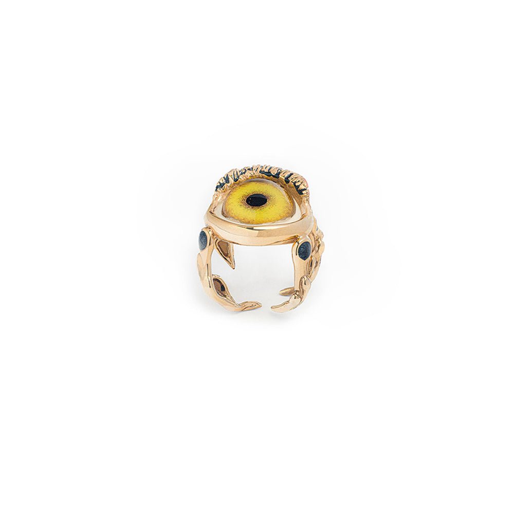 Bronze ring with lemon yellow glass eye - Bernard Delettrez | rings