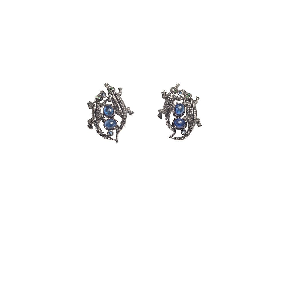 Crocodiles gold earrings with sapphires - Bernard Delettrez | earrings