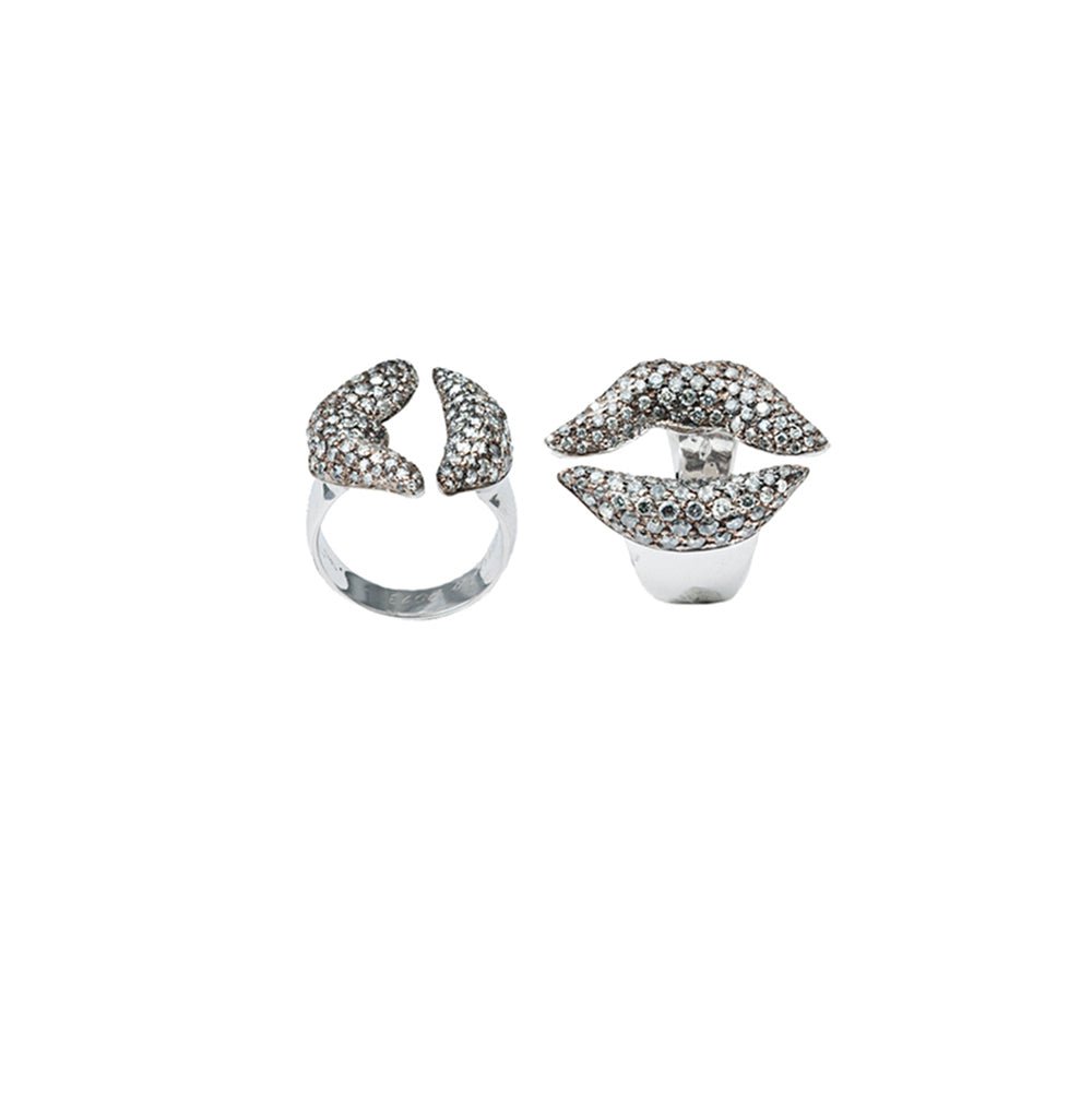 Gold mouth ring with grey diamonds - Bernard Delettrez | rings