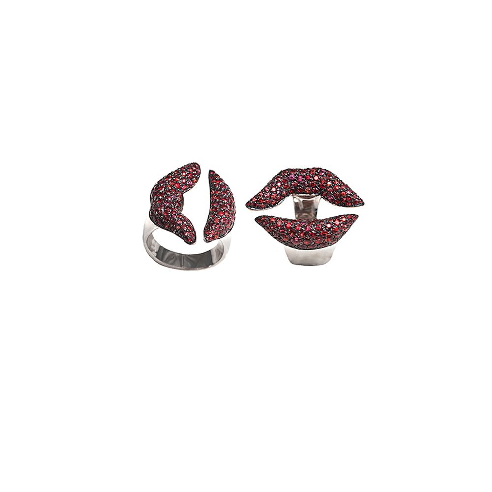 Gold mouth ring with red sapphires - Bernard Delettrez | rings