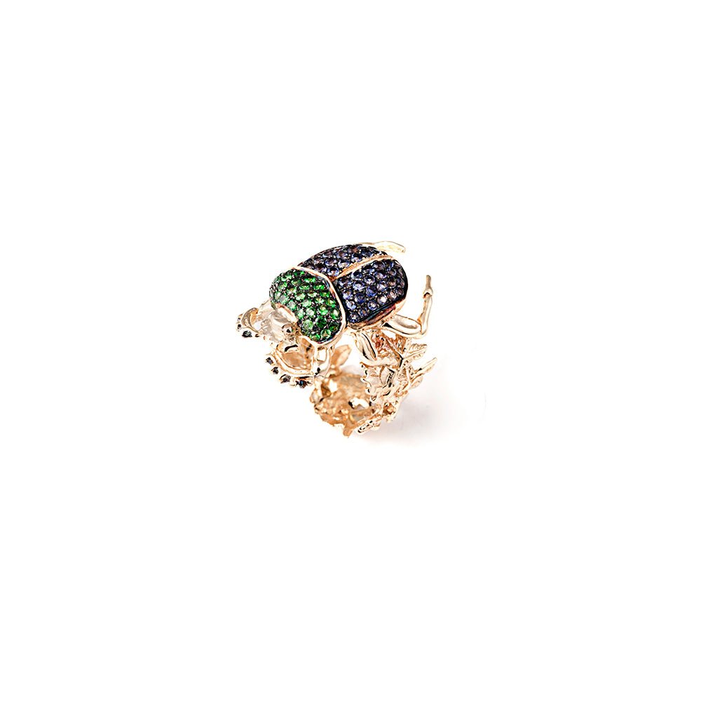 Gold scarab ring with iolite and zavorite - Bernard Delettrez | rings