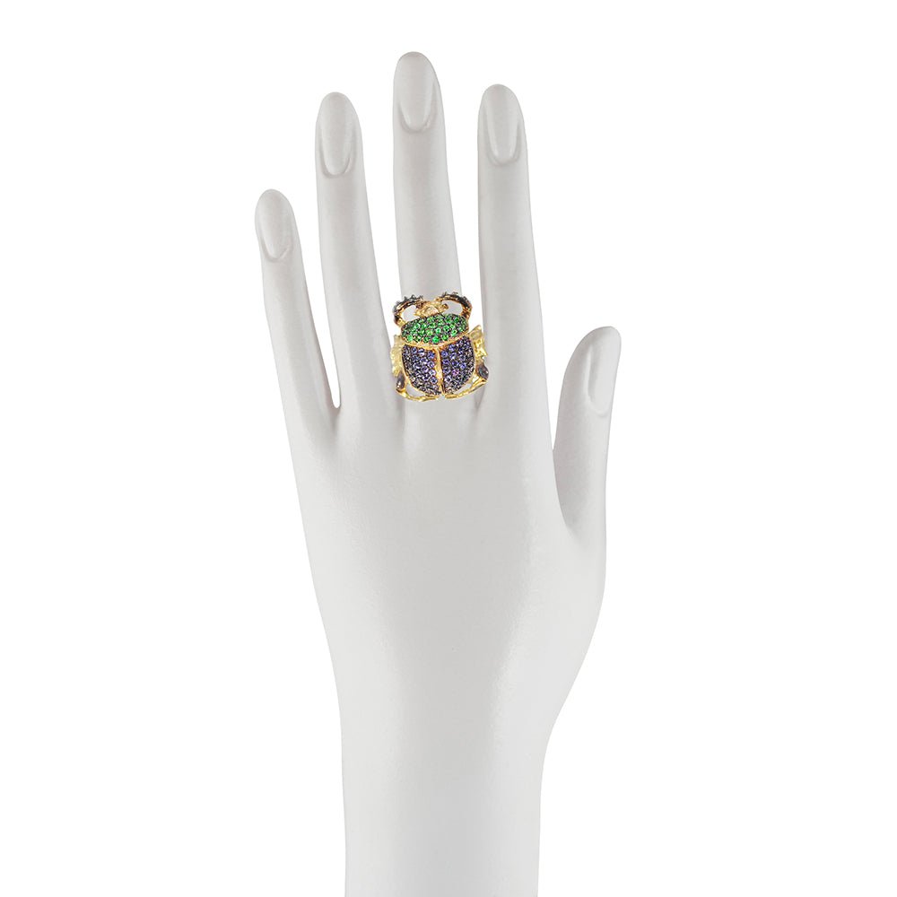 Gold scarab ring with iolite and zavorite - Bernard Delettrez | rings