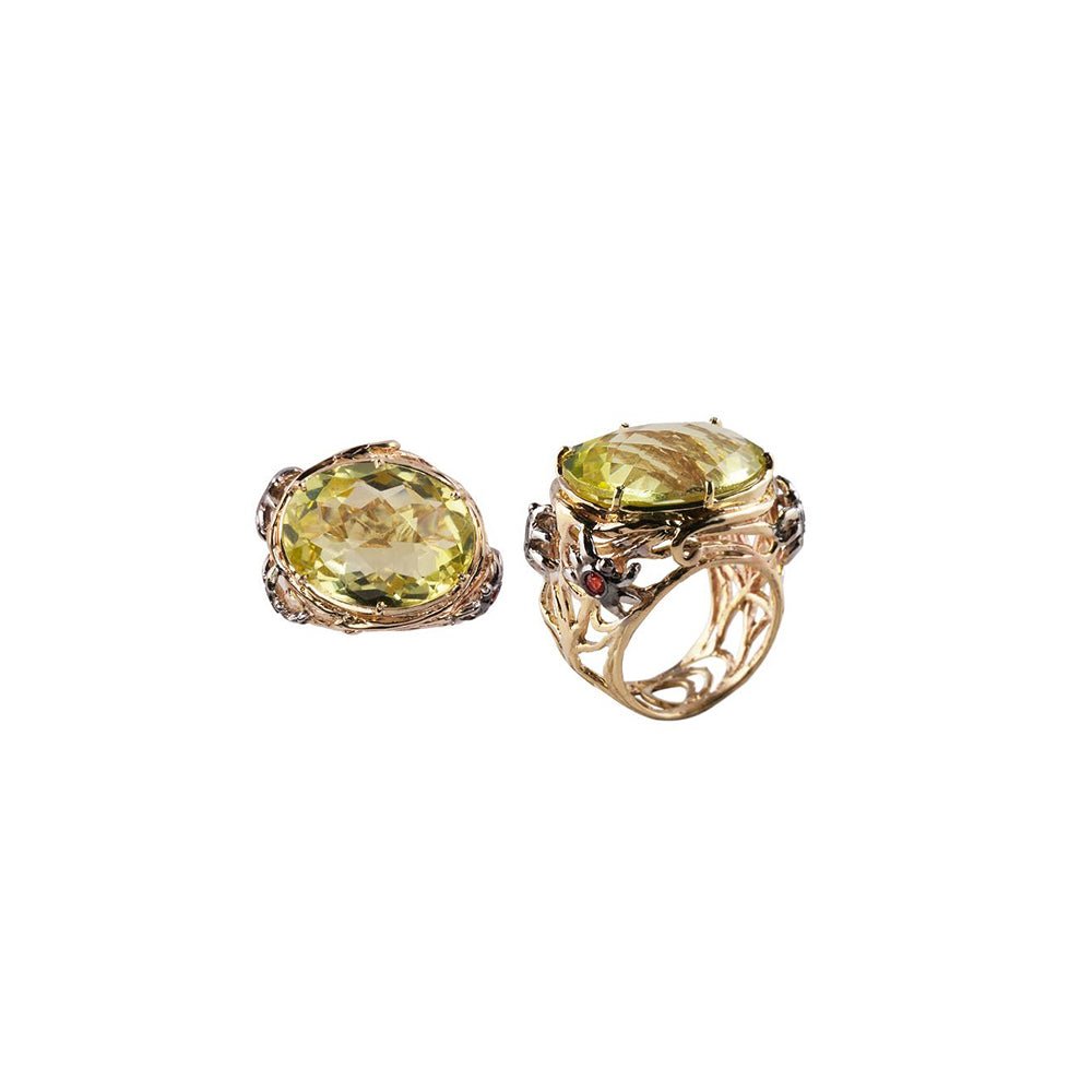 Gold web and spiders ring with lemon citrine - Bernard Delettrez | rings