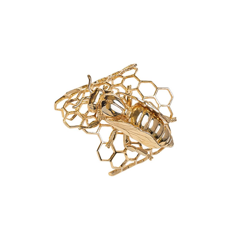 Honeycomb bronze cuff bracelet with bee - Bernard Delettrez |