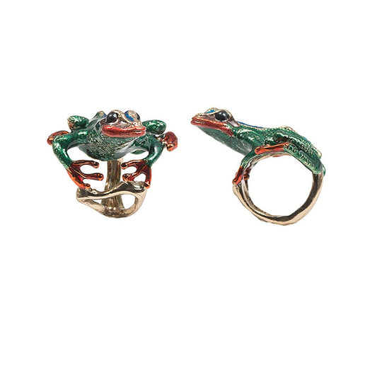 Long froggy bronze ring with enamel - Bernard Delettrez | rings