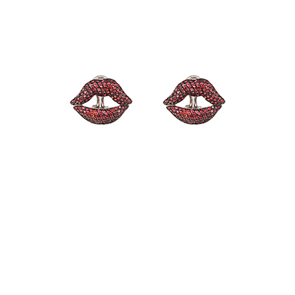 Mouth pavé earrings with red sapphires - Bernard Delettrez | earrings