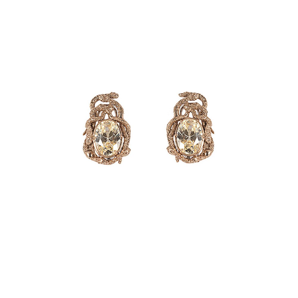 Multi snakes bronze earrings with yellow zircons - Bernard Delettrez | earrings