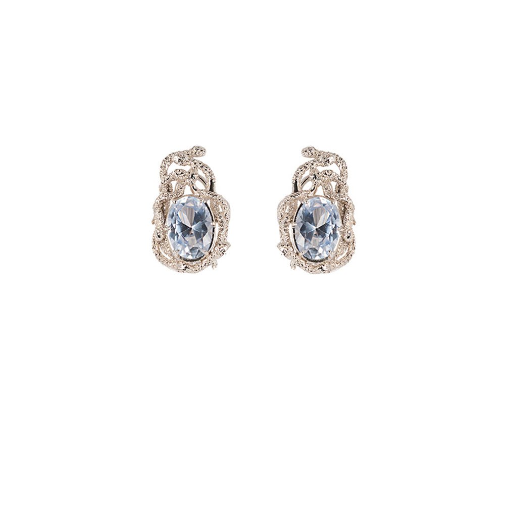 Multi snakes silver earrings with pale blue zircons - Bernard Delettrez | earrings