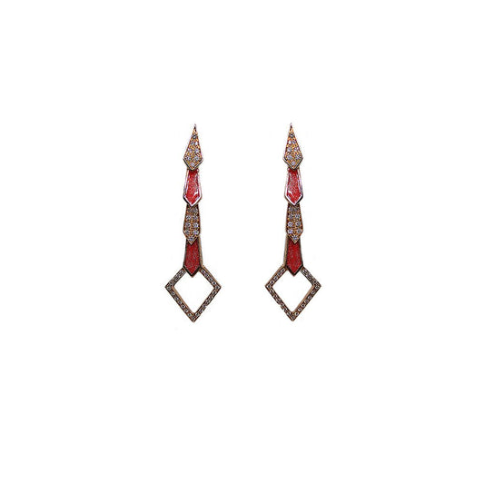 Pink gold snake earrings with diamonds and salmon pink enamel - Bernard Delettrez | earrings