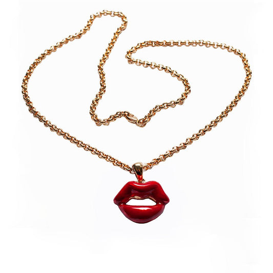 Red mouth bronze pendant with chain - Bernard Delettrez | necklaces