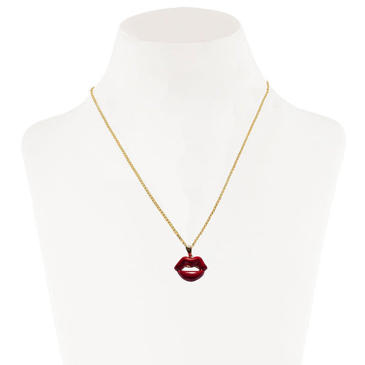 Red mouth bronze pendant with chain - Bernard Delettrez | necklaces