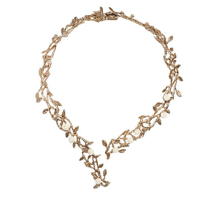 Rose garden brass necklace with white color resin roses - Bernard Delettrez | necklaces