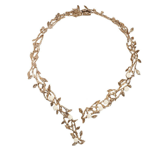 Rose garden brass necklace with white color resin roses - Bernard Delettrez | necklaces