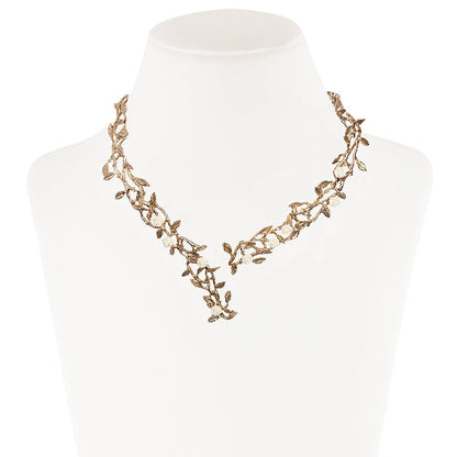 Rose garden brass necklace with white color resin roses - Bernard Delettrez | necklaces