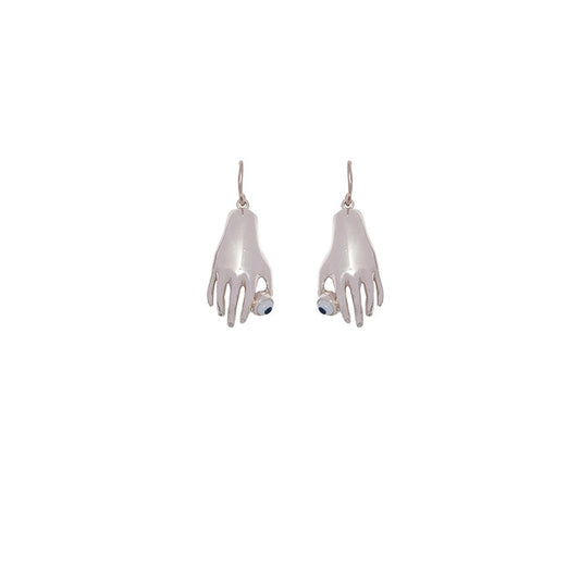 Silver hand earrings with eye - medium - Bernard Delettrez | earrings