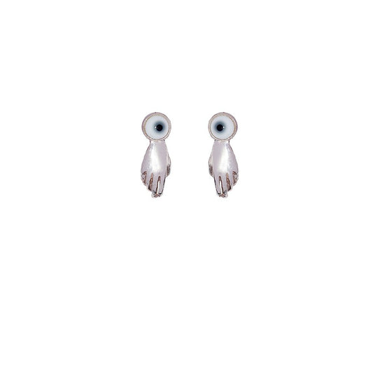 Silver hand earrings with eye - small - Bernard Delettrez | earrings