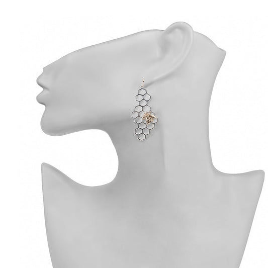 Silver honey comb with bronze bee earrings - Bernard Delettrez | earrings