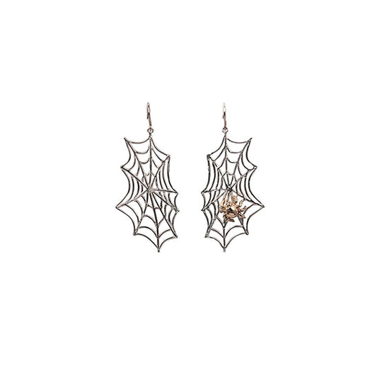 Silver web with bronze spider earrings - Bernard Delettrez | earrings