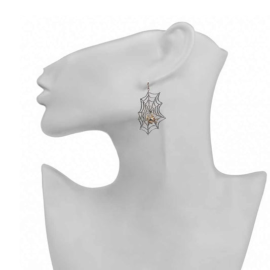 Silver web with bronze spider earrings - Bernard Delettrez | earrings