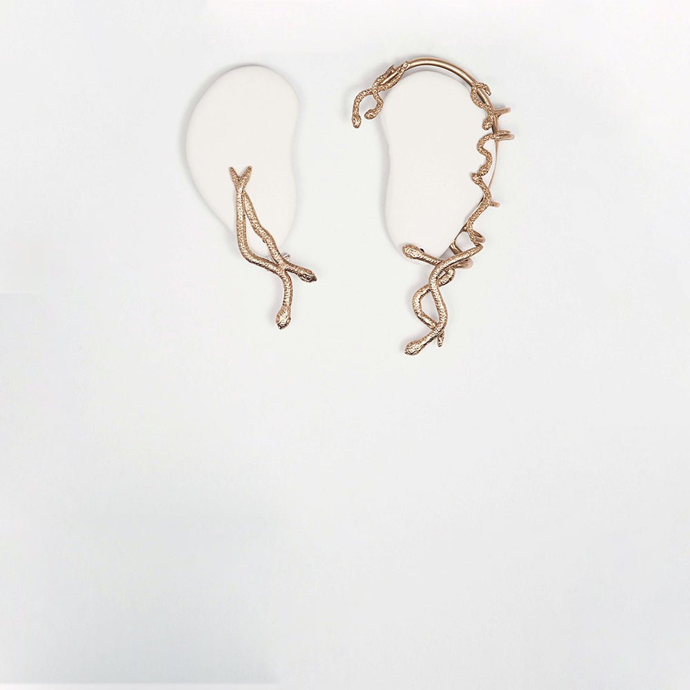 Snakes bronze earcuff + 2 snakes - Bernard Delettrez | earrings