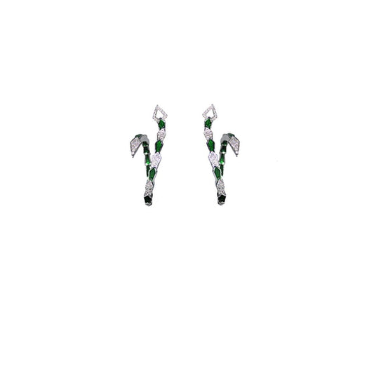 White gold spiral snake hoop earrings with pavé diamonds and green enamel - Bernard Delettrez | earrings