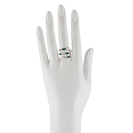 White gold spiral snake ring with pavé diamonds and green enamel - Bernard Delettrez | rings